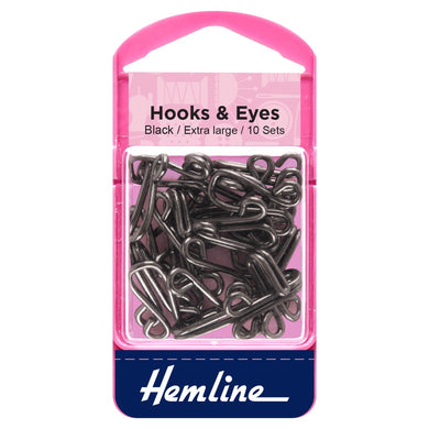 Hemline H401.9 Black/Brass Rust Proof Hook/Eyes Size 9 10 Sets in a Plastic Box