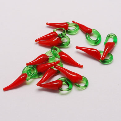 Pack of 10 Handmade Lampwork Glass Red/Green Chilli Pepper 12 x 31mm