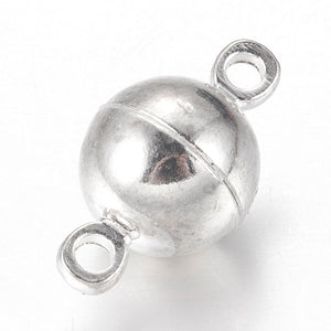 Pack of 4 Brass Magnetic Clasps Silver, Round, 16 x 10mm
