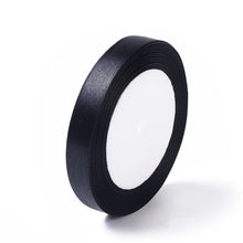 Load image into Gallery viewer, Black Single Face 12mm Satin Ribbon 23m Roll