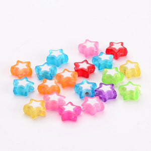 Pack of 40 Transparent Acrylic Star Beads, 9 x 10mm, Mixed Colour