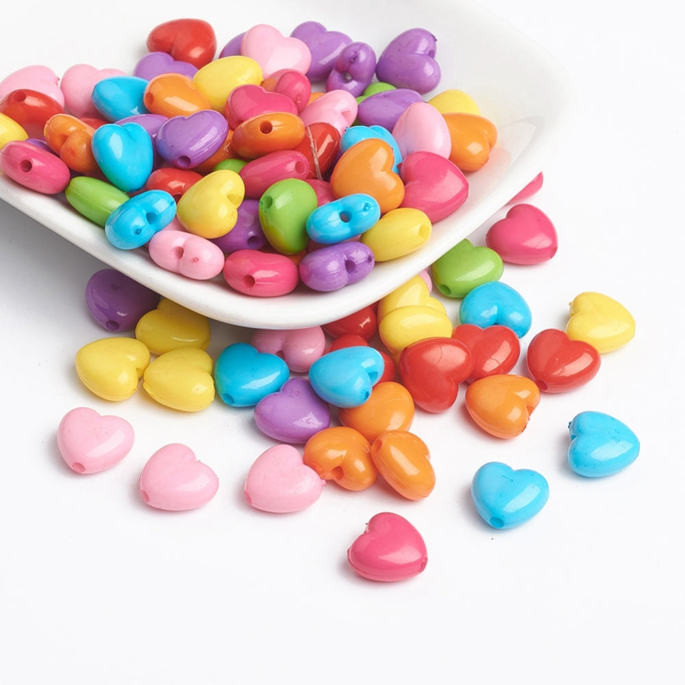 Pack of 50 Opqaue Acrylic Puffy Heart Beads, 10 x 11mm, Mixed Colour