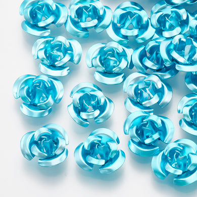 Pack of 100 Aluminium 3 Petal Flower Beads 7 x 4mm Metallic Sky Blue