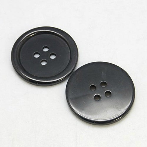 Packet of 10 x Black Resin 30mm Round Buttons (4 Hole)
