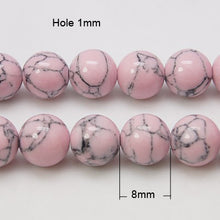 Load image into Gallery viewer, Synthetic Turquoise Beads Dyed Pink Plain Round 8mm Strand of 45+