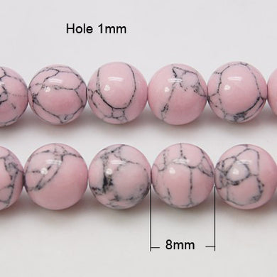 Synthetic Turquoise Beads Dyed Pink Plain Round 8mm Strand of 45+