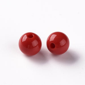 Pack of 70 Opaque Acrylic 10mm Round Large Hole Beads - Red
