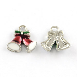 Pack of 5 Christmas Bell Alloy Enamel Charms 15 x 14mm, Red