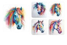 Load image into Gallery viewer, Set of 4 Rainbow Horse Square MDF Coaster - Set-11