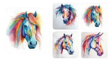 Set of 4 Rainbow Horse Square MDF Coaster - Set-11