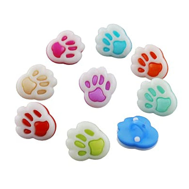 Acrylic Paw Print Mixed Colour 13 x 12mm Shank Buttons - Pack of 20