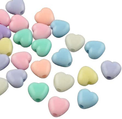 Pack of 100 Opaque Acrylic Beads, Heart, Mixed Colour, 7 x 7 x 5mm