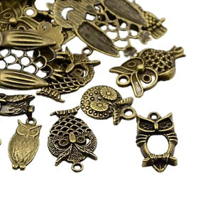 30g x Tibetan Mixed Antique Bronze Beads Charms Pendants - Antique Bronze Colour OWLS