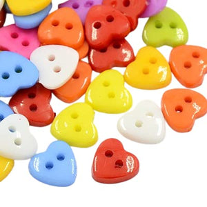 Pack of 50+ Mixed Acrylic 12mm Heart Buttons (2 Hole)