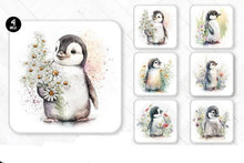 Load image into Gallery viewer, Set of 6 Penguin Square MDF Coaster - Set-10
