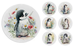 Set of 6 Baby Penguin Round MDF Coaster - Set-15