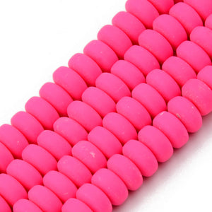 Handmade Polymer Clay Flat Round Beads 6mm x 3mm  Bright Pink
