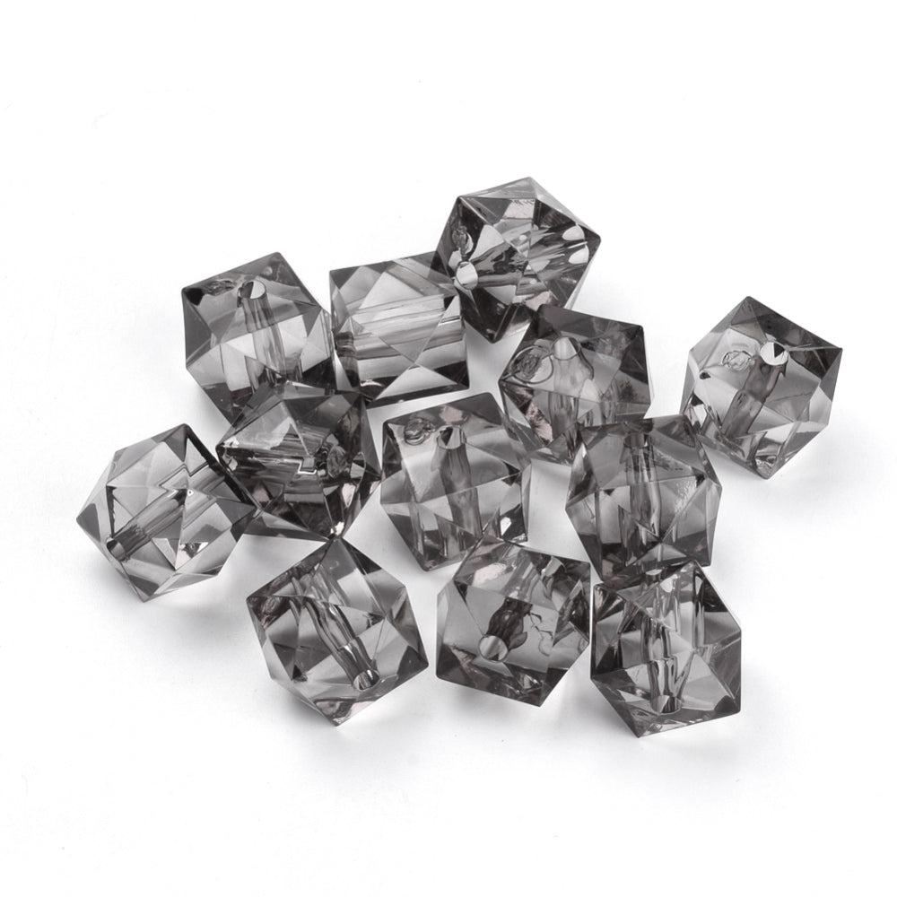Acrylic Faceted Cube Beads 8mm Pack of 100 – Light Grey