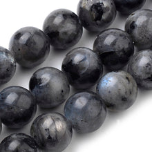 Load image into Gallery viewer, Strand of Natural Black/Grey Larvikite 10mm Round Beads
