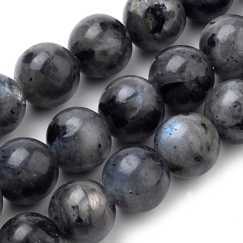 Strand of Natural Black/Grey Larvikite 10mm Round Beads