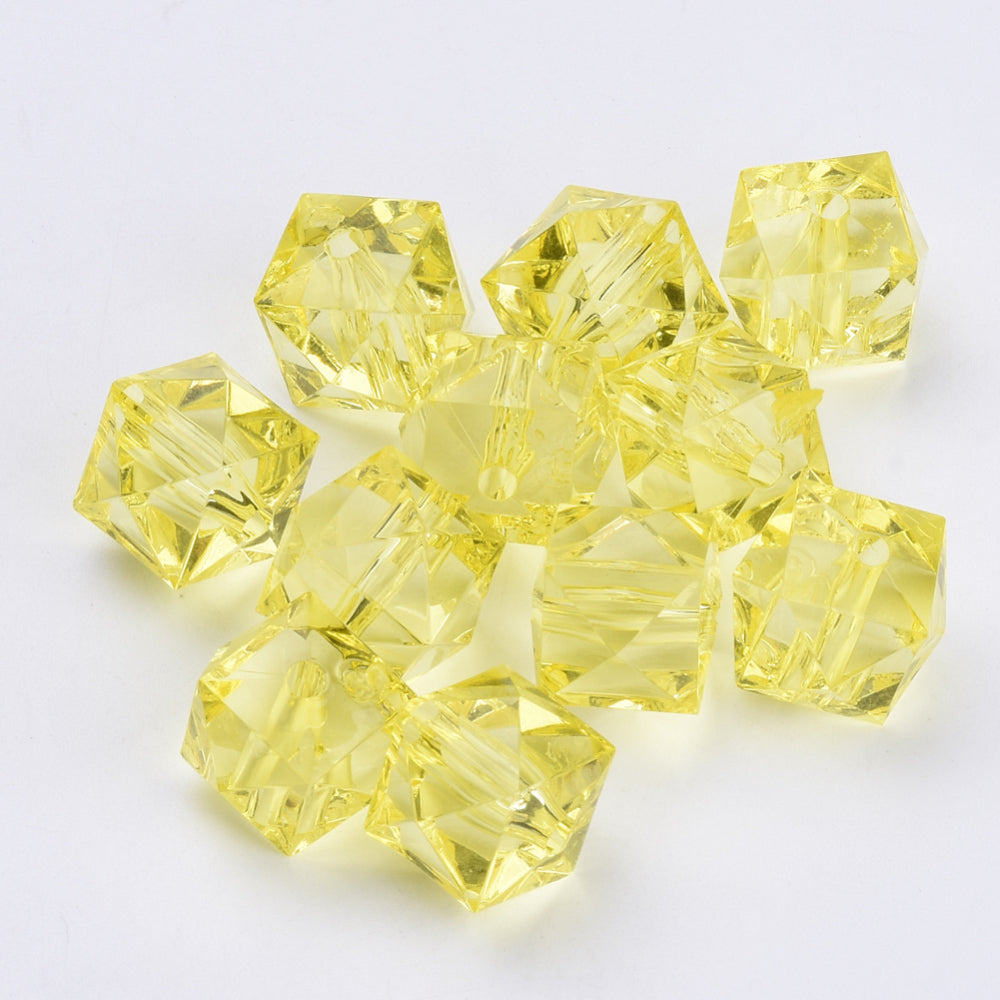 Acrylic Faceted Cube Beads 8mm Pack of 100 – Yellow