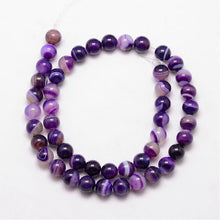 Load image into Gallery viewer, Strand of 45+ Purple Banded Agate Grade A Dyed - 8mm Round