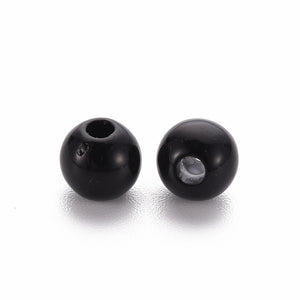 Pack of 200 Opaque Acrylic 6mm Round Large Hole Beads - Black