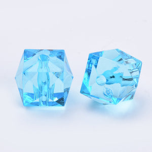 Acrylic Faceted Cube Beads 8mm Pack of 100 – Sky Blue