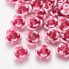 Load image into Gallery viewer, Pack of 100 Aluminium 3 Petal Flower Beads 7 x 4mm Metallic Bright Pink