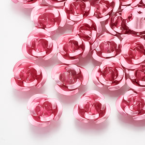 Pack of 100 Aluminium 3 Petal Flower Beads 7 x 4mm Metallic Bright Pink