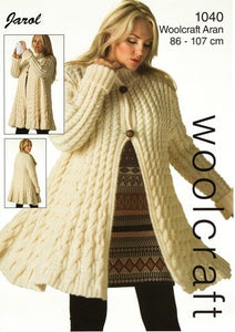 1040 Knitting Pattern for Ladies Aran/Jarol Wool Long 2 Button Cardigan