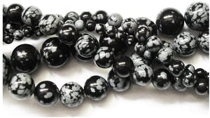 Snowflake Obsidian Beads Black/White Plain Round 6mm Strand of 60+