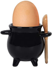 Load image into Gallery viewer, Black Cauldron Egg Cup with Broom Spoon
