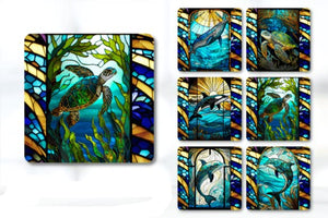 Set of 6 Stained Glass Effect Ocean Square MDF Coaster - Set-01
