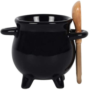 Black Cauldron Egg Cup with Broom Spoon