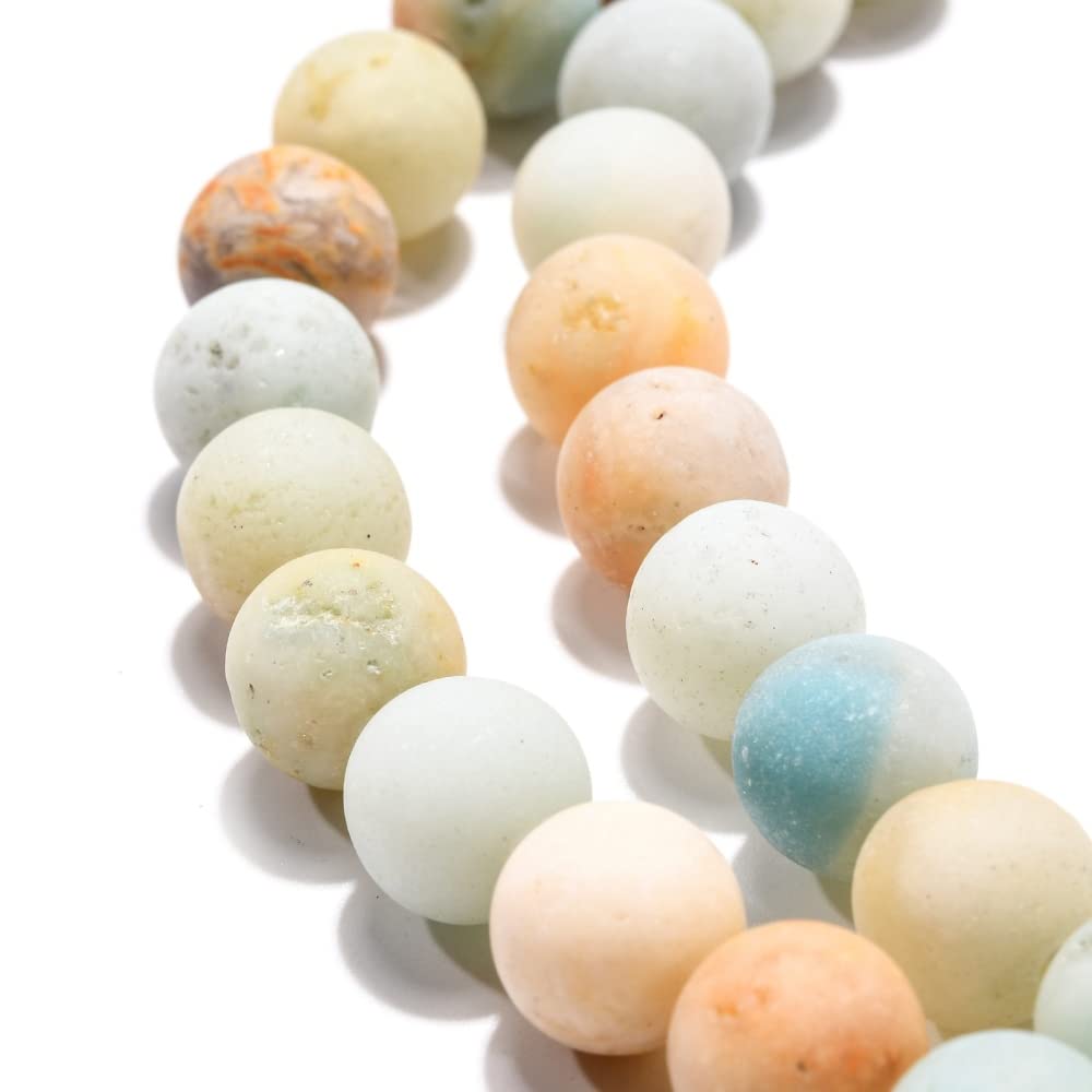 Strand of Natural Frosted Amazonite Grade A Plain Round Beads 10mm