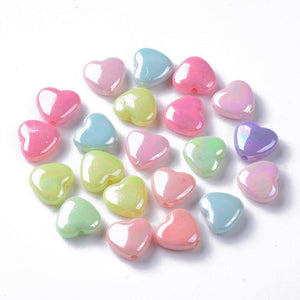 100 x Opaque Acrylic Beads, AB Colour Plated, Heart, Mixed Colour 11 x 12mm