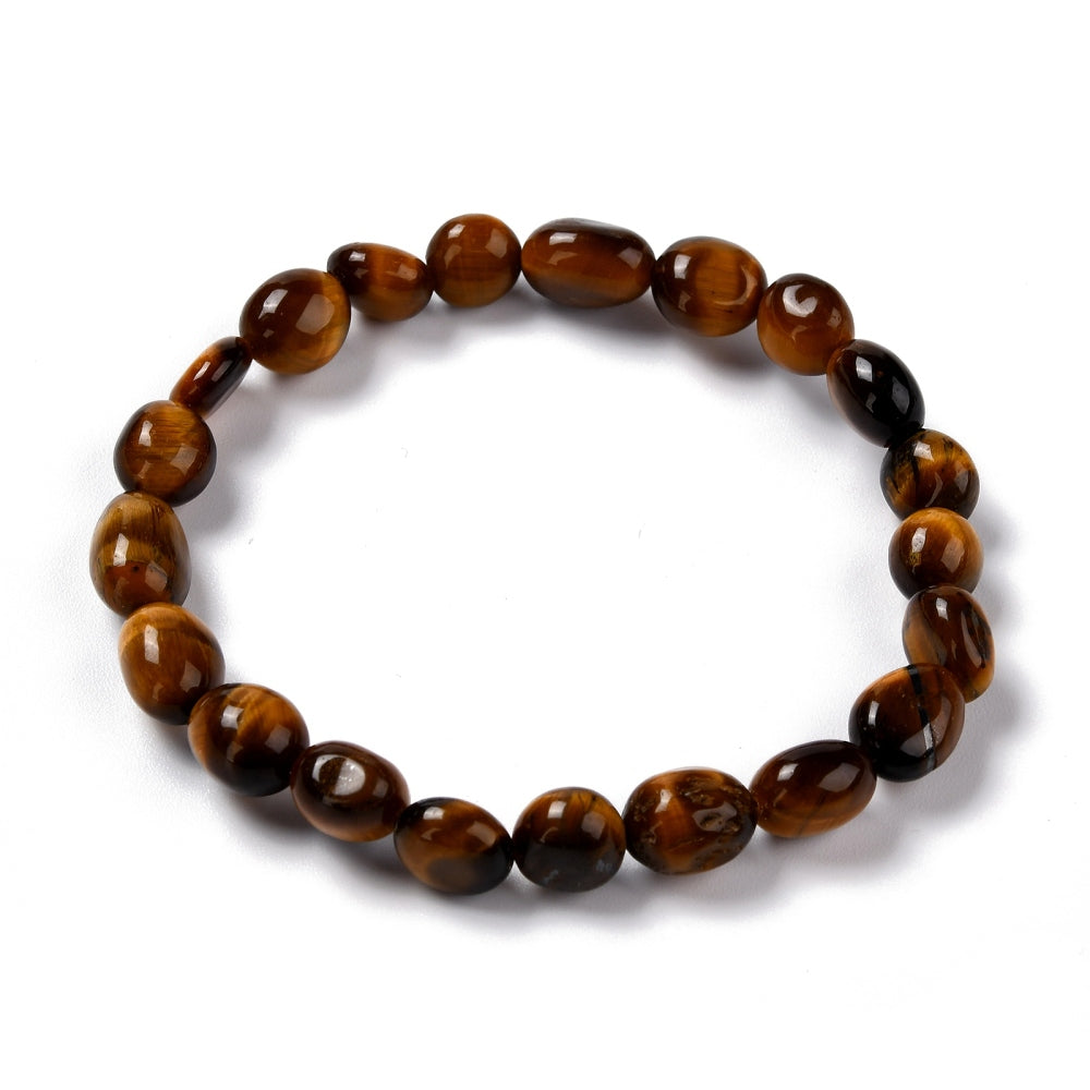 Natural Tiger Eye Tumbled Stone Nugget Stretch Bracelet One Size