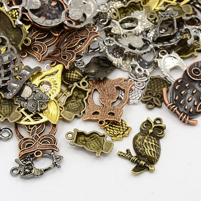 30g x Tibetan Silver Mixed Beads Charms Pendants - Mixed Colour OWLS