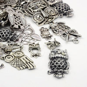 30g x Tibetan Mixed Antique Silver Beads Charms Pendants - Antique Silver Colour OWLS