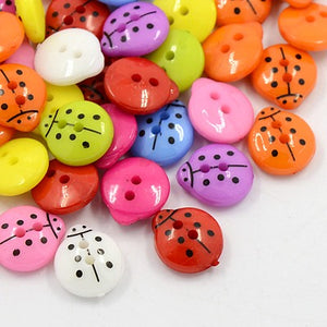 50 x Mixed Acrylic 13mm Ladybird Buttons (2 Hole)