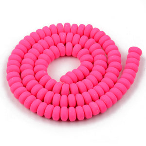 Handmade Polymer Clay Flat Round Beads 6mm x 3mm  Bright Pink