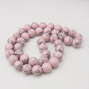 Synthetic Turquoise Beads Dyed Pink Plain Round 8mm Strand of 45+