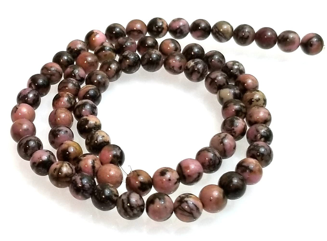 Strand of Natural 6mm Black Veined Rhodonite Beads