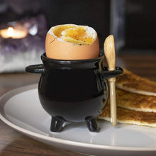 Load image into Gallery viewer, Black Cauldron Egg Cup with Broom Spoon