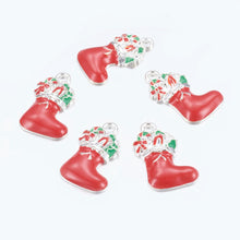 Load image into Gallery viewer, Pack of 10 Alloy Enamel Christmas Stocking Charms 23 x 14mm, Red