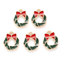 Load image into Gallery viewer, Pack of 5 Alloy Enamel Christmas Wreath with Bowknot Charms, 15 x 12mm, Green