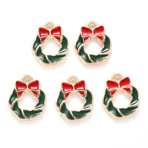 Pack of 5 Alloy Enamel Wreath Charms with Bowknot