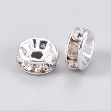 Load image into Gallery viewer, Pack of 20 Brass Rhinestone Silver Plated 8mm Spacer Rondelle