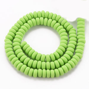 Handmade Polymer Clay Flat Round Beads 6mm x 3mm  Green